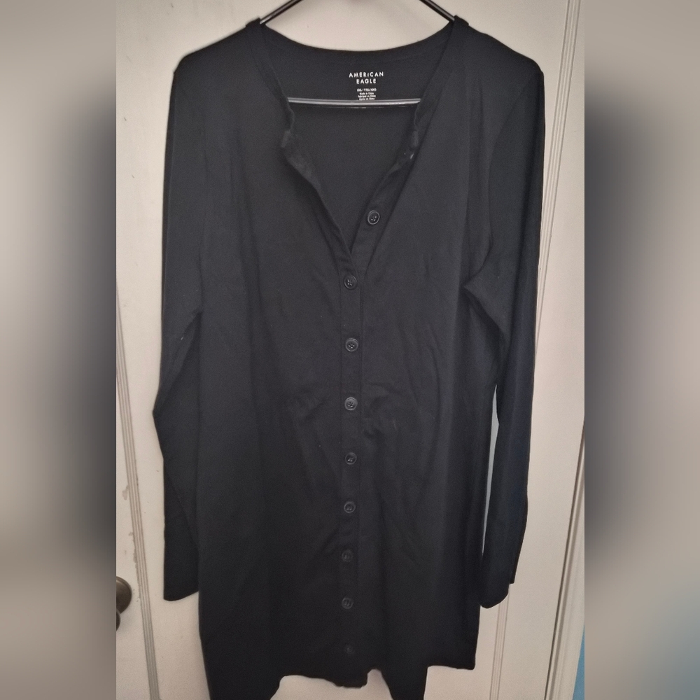 American Eagle Black Long Button Dress